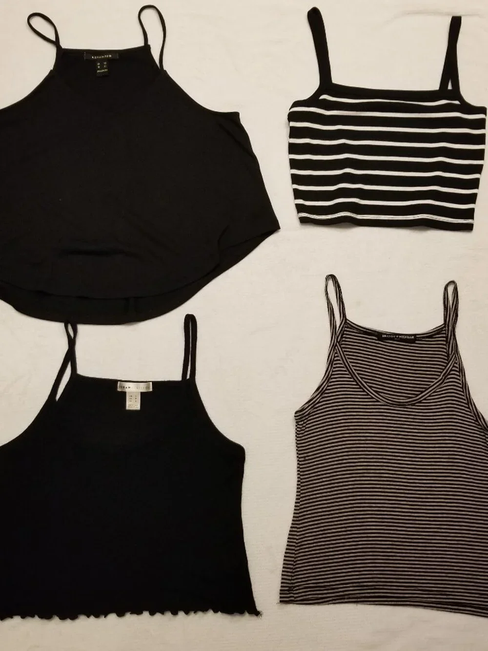 Set of 4 Tank Tops Striped Black/White Crop/Mid Length Strappy Tops Size Small - Picture 8 of 8